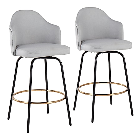 LumiSource Ahoy Fixed-Height Counter Stools, Light Gray/Black/Gold, Set Of 2 Stools