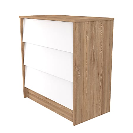 Inval 3-Drawer Dresser, 31”H x 30"W x 15-3/4"D, Amaretto Oak/White