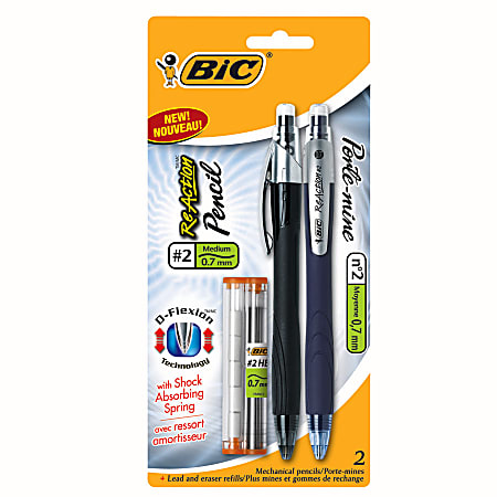 BIC® Reaction™ Mechanical Pencils, 0.7 mm, Black And Navy Barrel, Pack Of 2