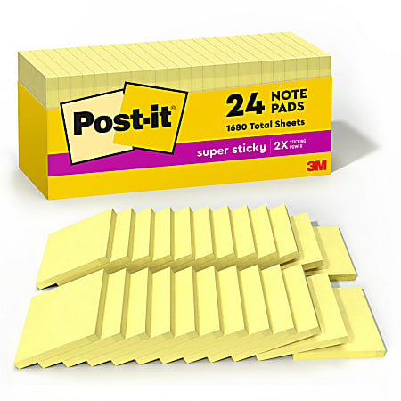 Post-it® Super Sticky Notes, 24 Pads, 90 Sheets, 3 in x 3 in, 2x Sticking Power, School Supplies & Office Products - 65424SSCP