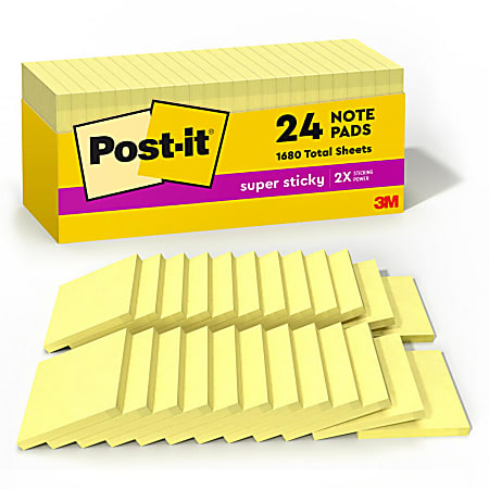 Post-it Super Sticky Notes, Canary Yellow, 3 in. x 3 in., 90