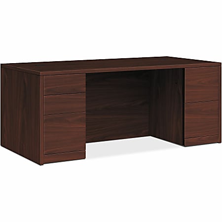 HON 10500 Series Mahogany Laminate Office Desking, 29.5"H x 66"W x 30"D, 5 x File, Box, Storage Drawer(s), Double Pedestal