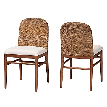 bali + pari Nadim Seagrass and Acacia Wood Dining Chairs, White/Natural, Set Of 2 Chairs