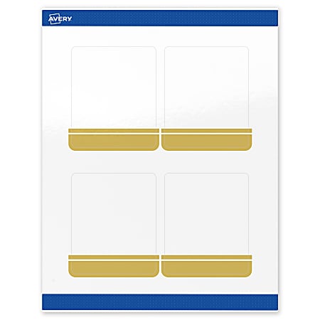 Avery® Print-To-The-Edge Labels With Sure Feed® Technology, S00-DKA-PRWGP10, Rectangle, 4" x 3-1/3", Glossy White, Preprinted Double Dipped Gold Edge Design, Pack Of 40