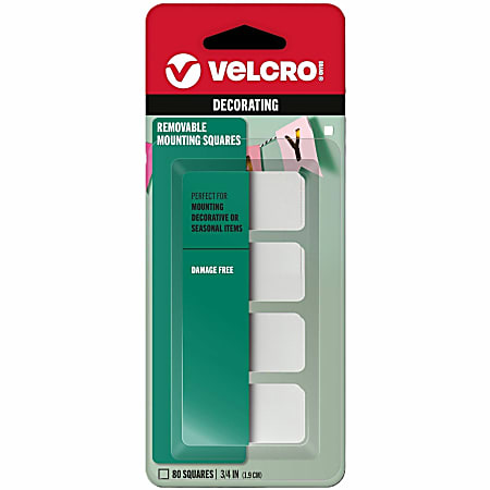 VELCRO® Removable Mounting Tape - 0.75" Length x 0.75" Width - White - 80 / Pack