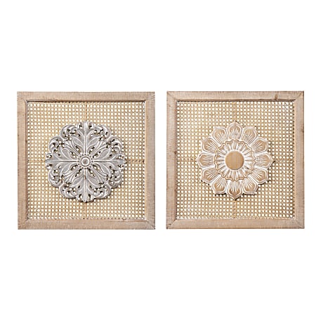 SEI Lamsting Decorative Wall Panels, 20"H x 20"W x 1"D, Natural/Distressed White, Set Of 2 Panels