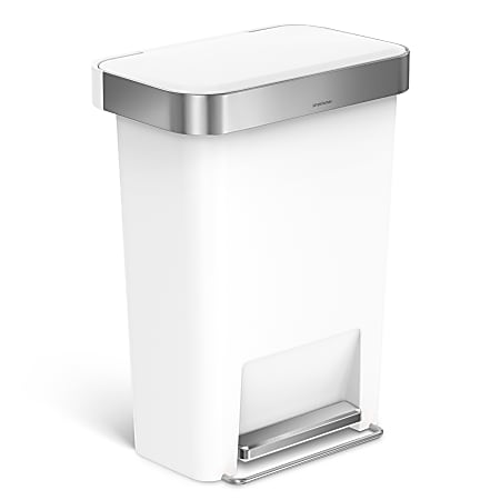 simplehuman Rectangular Step Can With Liner Pocket, 12 Gallons, White Plastic
