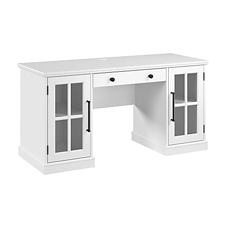 Bush Furniture Westbrook 60"W Computer Desk With Storage And Keyboard Tray, White Ash, Standard Delivery