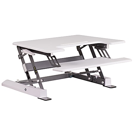 Flash Furniture HERCULES Series Sit-Stand Height-Adjustable Desk Riser With Keyboard Tray, 16-1/2"H x 28-1/4"W x 37-1/2"D, White