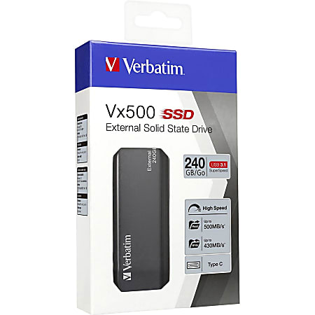 Verbatim 120GB Vx500 External SSD, USB 3.1 Gen 2 - Graphite - Notebook Device Supported - USB 3.1 Type C - 500 MB/s Maximum Read Transfer Rate - 2 Year Warranty