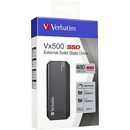 Verbatim 120GB Vx500 External SSD, USB 3.1 Gen 2 - Graphite - Notebook Device Supported - USB 3.1 Type C - 500 MB/s Maximum Read Transfer Rate - 2 Year Warranty