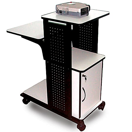 H. Wilson 4-Shelf Presentation Station, Locking Cabinet, 38 1/2"H x 34 1/2"W x 18"D, Black/Gray