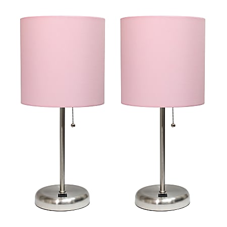 LimeLights Stick Lamps, 19-1/2"H, Light Pink Shade/Brushed Steel Base, Set Of 2 Lamps