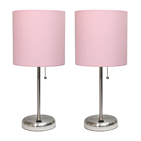 LimeLights Stick Lamps, 19-1/2"H, Light Pink Shade/Brushed Steel Base, Set Of 2 Lamps
