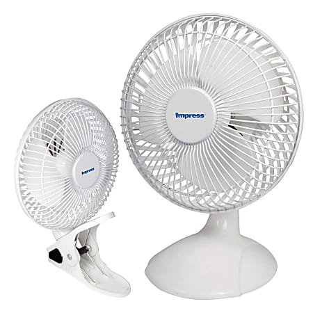 Impress 2-In-1 Clip/Desk Fan, 6"H x 12"W x 6"D, White
