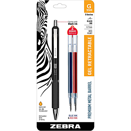 Zebra Pen 0.7mm Retractable Gel Pen - 0.7 mm Pen Point Size - Refillable - Retractable - Black Gel-based Ink - Metal Barrel - 1 Each