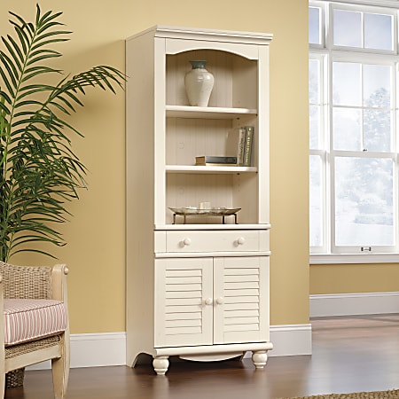 Sauder Harbor View Bookcase With Doors, White Bookcase With Doors And Drawers