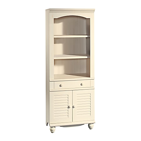 Sauder® Harbor View Bookcase With Doors And Drawer, 5-Shelf, Antiqued White