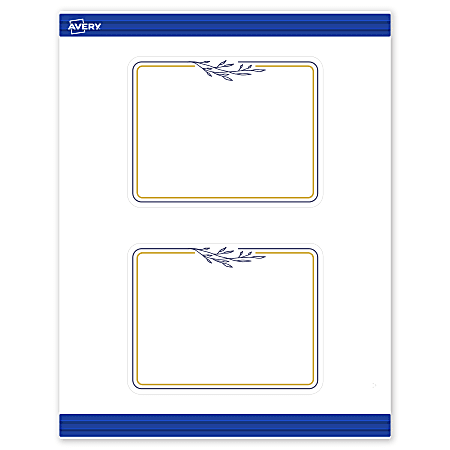 Avery® Print-To-The-Edge Postcards With Sure Feed®, S00-DNK-PRMWC10, 4-1/4" x 5-1/2", Matte White, Preprinted Gold & Navy Border/Floral Design, 20-PK