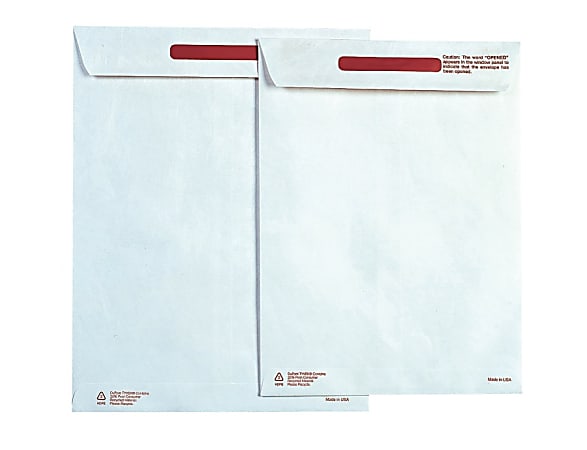 Survivor® Tyvek® Tamper-Indicator Envelopes, 9" x 12", Self-Adhesive, White, Box Of 100