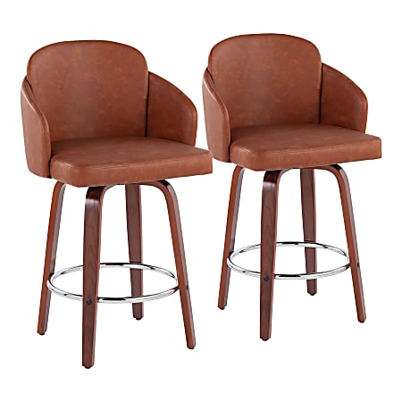 LumiSource Dahlia Faux Leather Counter Stools, Walnut/Camel, Set Of 2