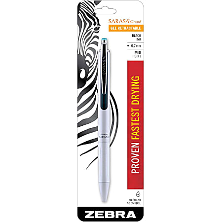 Zebra® Pen SARASA® Retractable Gel Pen, Medium Point, 0.7 mm, Silver Barrel, Black Ink