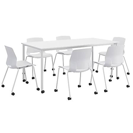 KFI Studios Dailey Table Set With 6 Caster Chairs, White Table/White Chairs