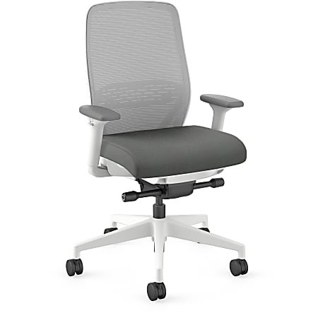 HON Nucleus Recharge Task Chair - Iron Ore Fabric Seat - Fog Back - Designer White Frame - Armrest - 1 Each