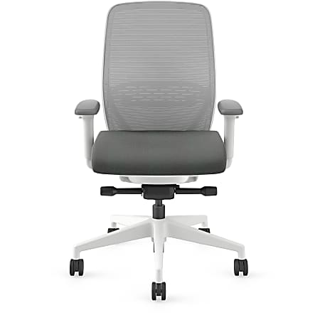 HON Nucleus Recharge Task Chair - Iron Ore Fabric Seat - Fog Back - Designer White Frame - Armrest - 1 Each