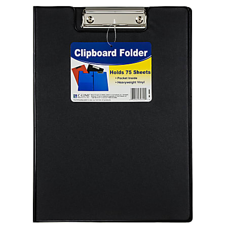 C-Line Clipboard Folders, 8-1/2" x 11", Blue/Red/Black, Pack Of 12 Folders