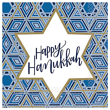 Amscan Hanukkah Festival Of Lights 2-Ply Lunch Napkins, 6-1/2" x 6-1/2", Blue, Pack Of 108 Napkins