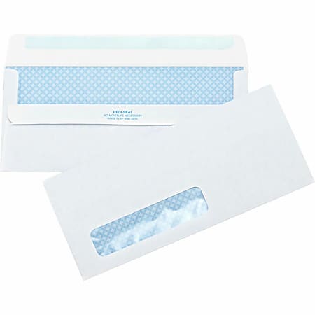 Business Source No.10 Standard Window Invoice Envelopes - Single Window - 9 1/2" Width x 4 1/2" Length - 24 lb - Self-sealing - Poly - 500 / Box - White