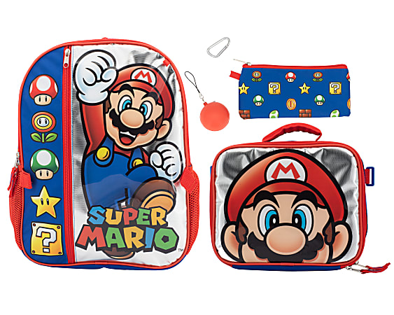 Super Mario Bros Little Boys 16 Pre School Backpack Book Bag Lunch box SET  Kids