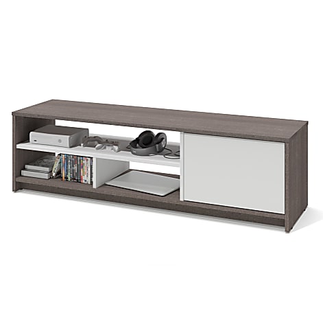 Bestar Small Space TV Stand For 60" TVs, 15-1/8"H x 53-1/2"W x 14-1/2"D, Bark Gray/White