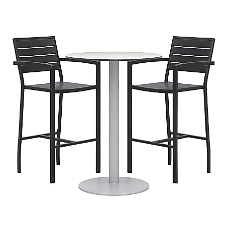 KFI Studios Eveleen 3-Piece Outdoor Patio Set, Gray/Silver Table, Black Chairs, Gray/Silver Table
