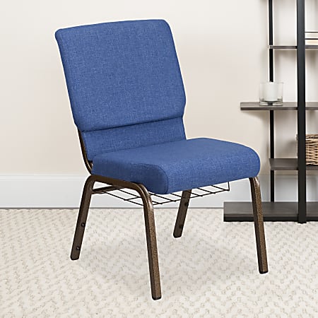 Flash Furniture HERCULES Church Chair With Book Rack, Blue/Gold Vein