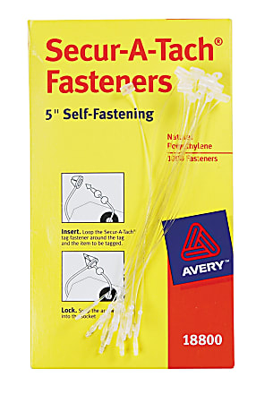 Avery Secur-A-Tach® Plastic Tag Fasteners, 5", White, Box Of 1,000