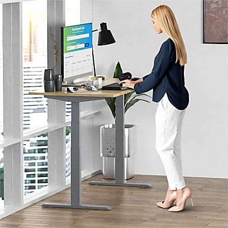 Rise Up Electric Standing Desk 48x30 Natural Bamboo Desktop Dual