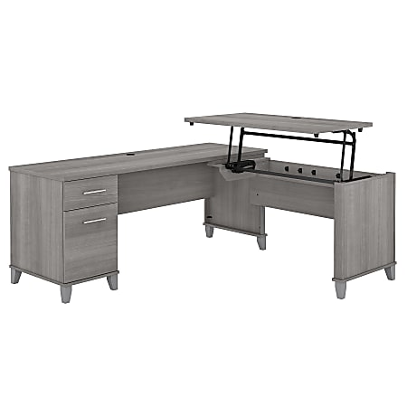 Bush Furniture Somerset 72"W 3-Position Sit-To-Stand L-Shaped Desk, Platinum Gray, Standard Delivery