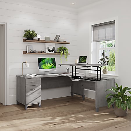 Bush Home Somerset 72W 3 Position Sit to Stand L Shaped Desk, Platinum Gray, Standard Delivery