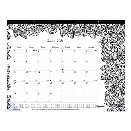 2024 Blueline® DoodlePlan Monthly Desk Pad Calendar, 22" x 17", Botanica, January To December 2024 , C2917311