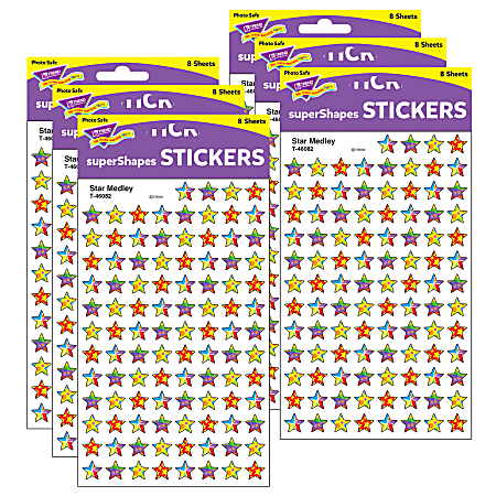 Trend superShapes Stickers, Star Medley, 800 Stickers Per Pack, Set Of 6 Packs