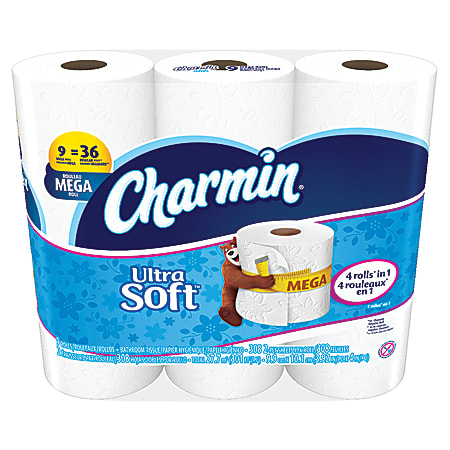 Charmin® Ultra Soft™ Mega Rolls, 2-Ply, White, 308 Sheets Per Roll, Pack Of 9