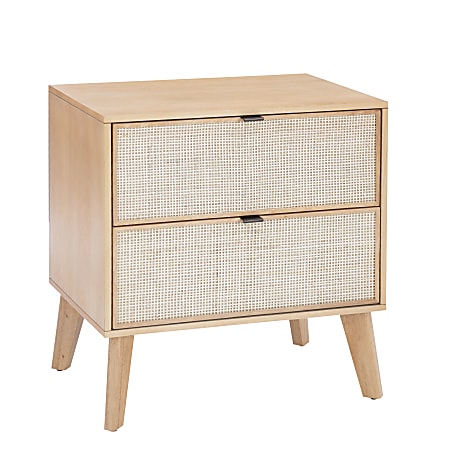 Powell Carling 2-Drawer Cane Bedroom Nightstand, 27"H x 25-1/4"W x 18-1/2"D, Natural