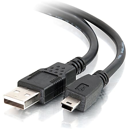C2G USB Cable USB 2.0 A to USB Mini B MM Type A Male Mini Type B Male USB 6.56ft Black - Office Depot