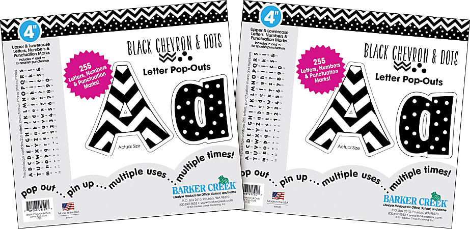 Barker Creek Letter Pop-Outs, 4", Black Chevron Dots, Pack Of 510