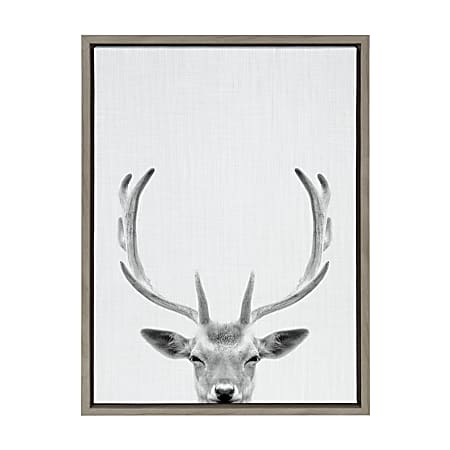 Uniek Kate And Laurel Sylvie Framed Canvas Wall Art, 18" x 24", Deer With Antlers Black And White Portrait