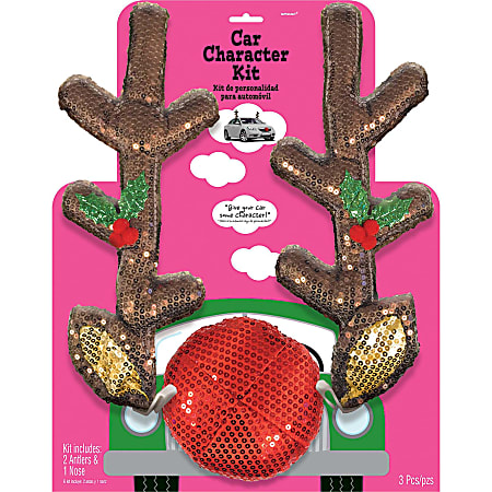Amscan 397640 3-Piece Christmas Glitzy Reindeer Car Decorating Kit, Multicolor