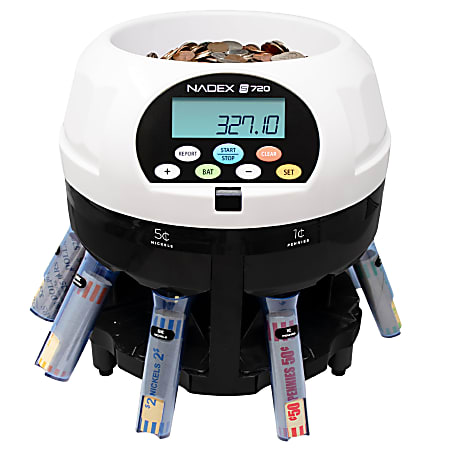 Nadex Coins S720 High-Speed Coin Counter, Sorter And Wrapper, 13-1/2"H x 13-1/2"W x 11-1/8"D, White