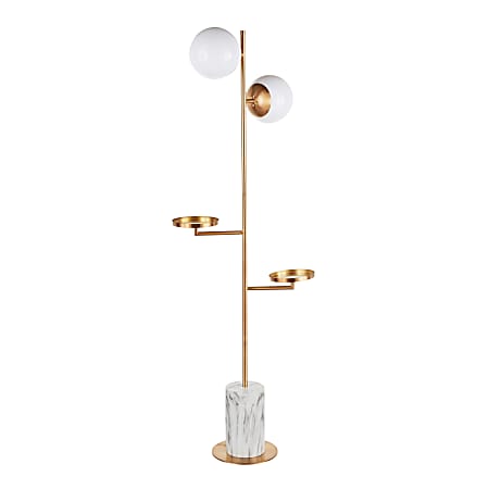 LumiSource Butler Floor Lamp, 61-1/4"H, White Shade/Gold Base